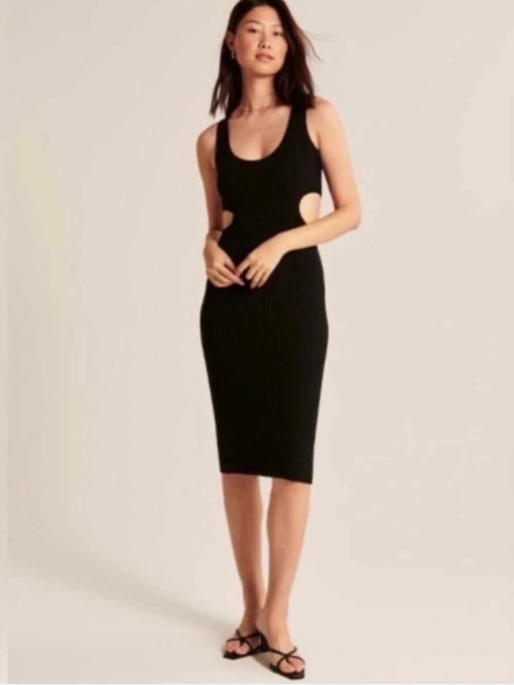 Abercrombie & Fitch Black Cutout Ribbed Tank Midi Dress Size S